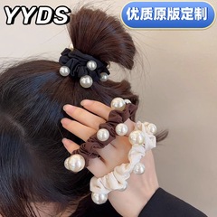 シンプルな風布芸髪輪百合気質真珠馬尾髪紐丸子頭皮筋高弾力髪紐髪飾り