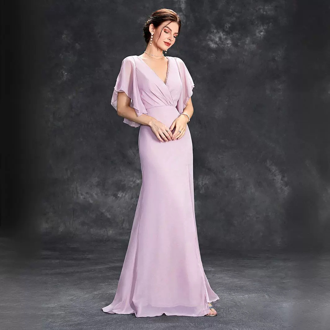 Summer Export New Evening Dress Deep V Neck Slit Dress Elegant Banquet Annual Meeting Host Dress