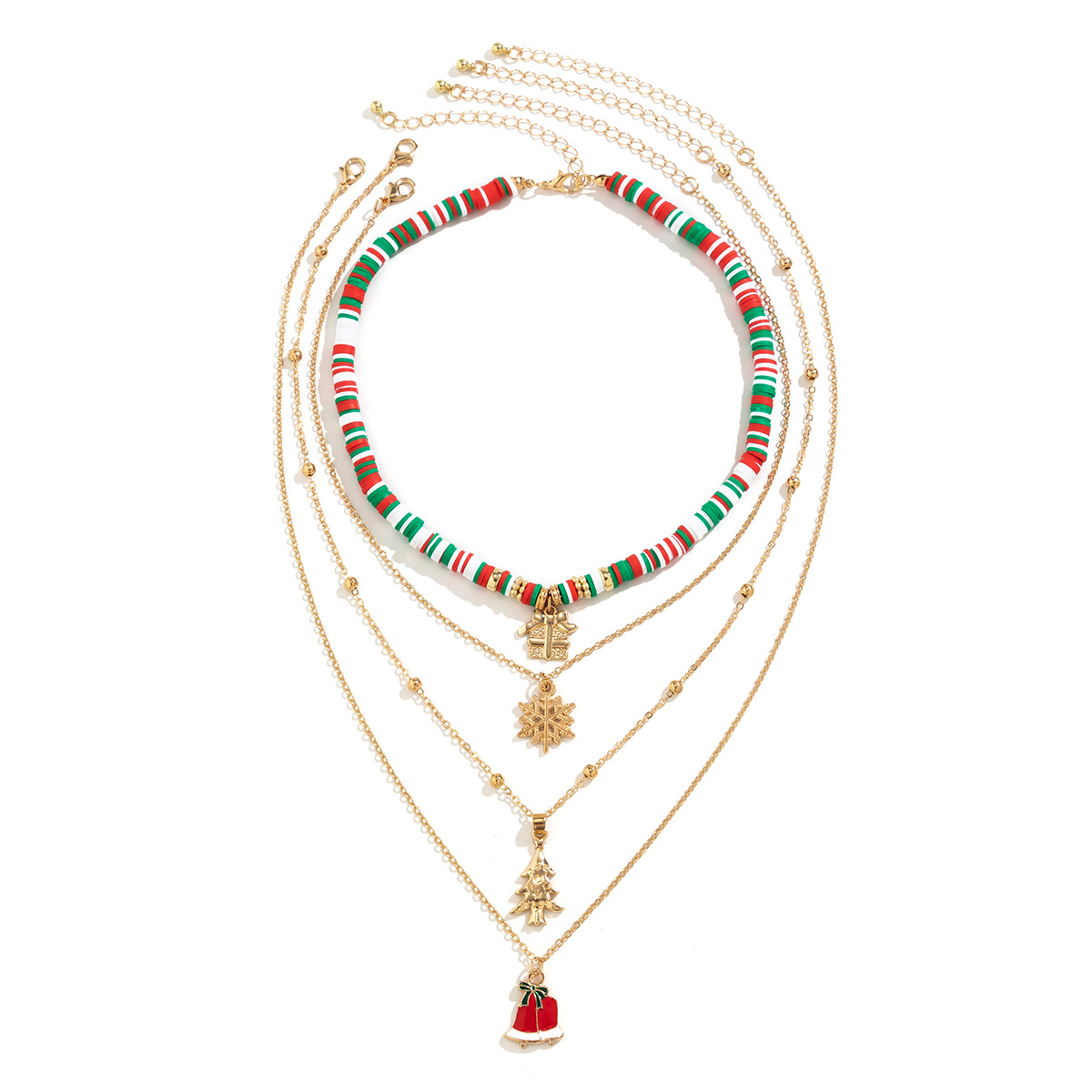 Christmas Beaded Choker Necklace With Crystal Snowman Charms_voghion.com