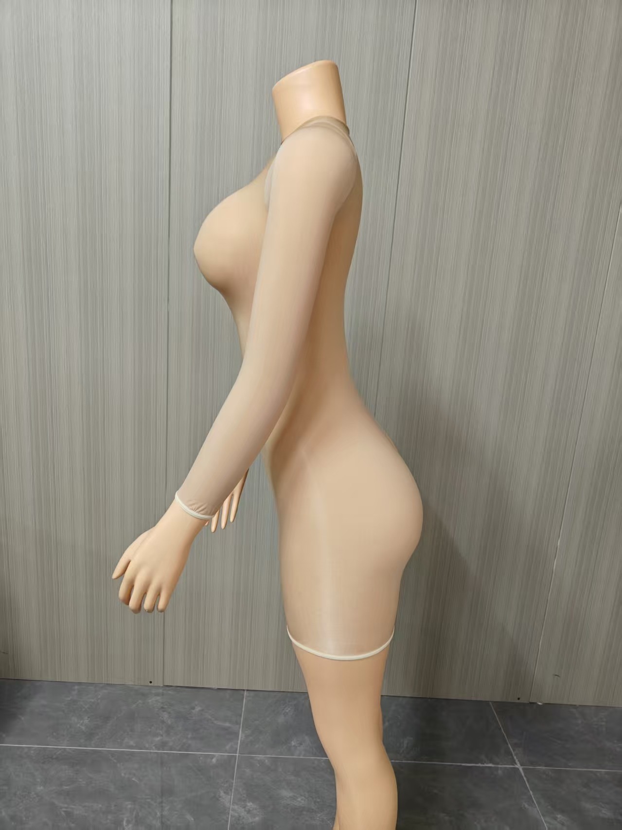 Glänzender Transparenter Bodysuit Langarm Elastischer Catsuit_voghion.com