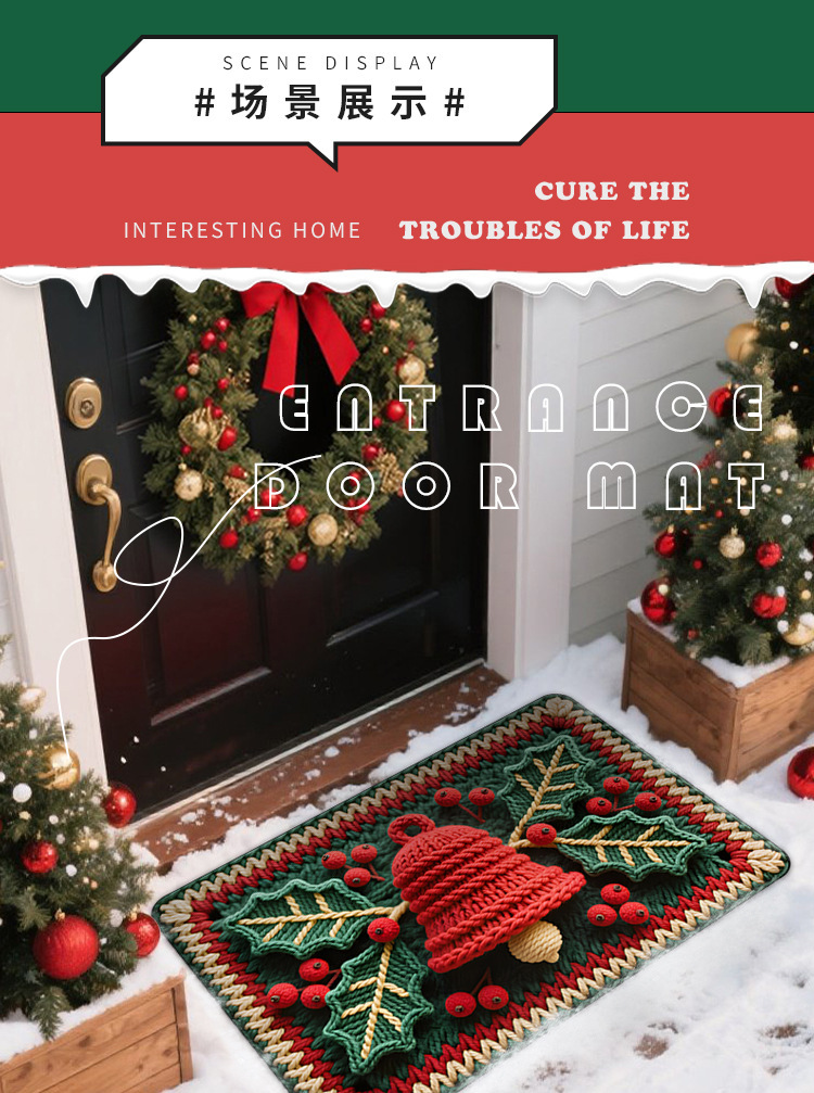 Cartoon Christmas Woolen Temu Door Mats for Home Entrance, Stain-Resistant and Easy-Care Floor Mats, Ready for Sale