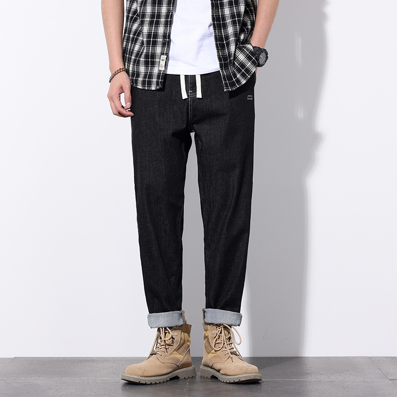 Men's new ice silk jeans, men's loose and versatile, cool and thin elastic cropped pants_voghion.com