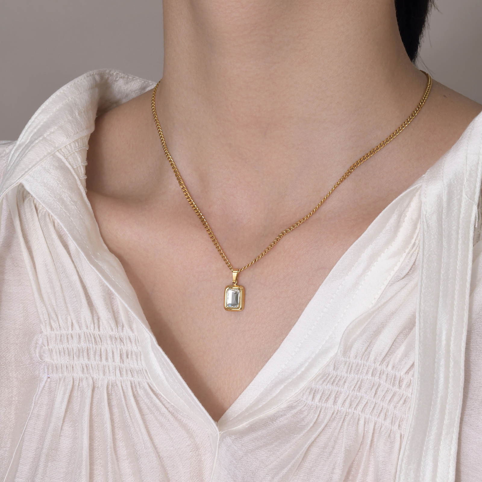 Retro Geometric Stainless Steel Plating Zircon Pendant Necklace 1 Piece