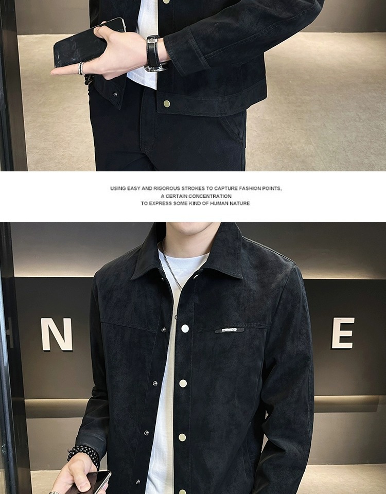 Versatile Suede Men's Jacket With Turn-down Collar Casual Style_voghion.com