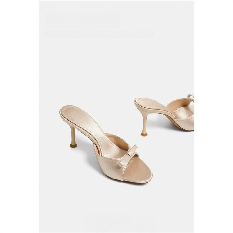 High-Appearance French-Style Satin Bow Sandals for Women, Summer 2026 New Model, Stunning High Heels with Thin Heels