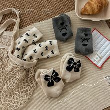 秋冬新款满印蝴蝶结儿童小腿袜 毛圈加厚保暖潮童透气棉袜子长袜