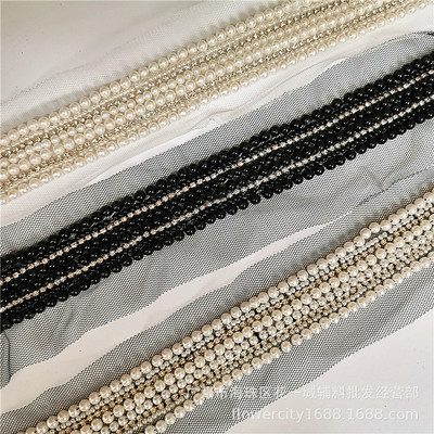批发衣服汉服装饰品重工 手缝钉珍珠子diy 钻石链腰带条码花边带|ms