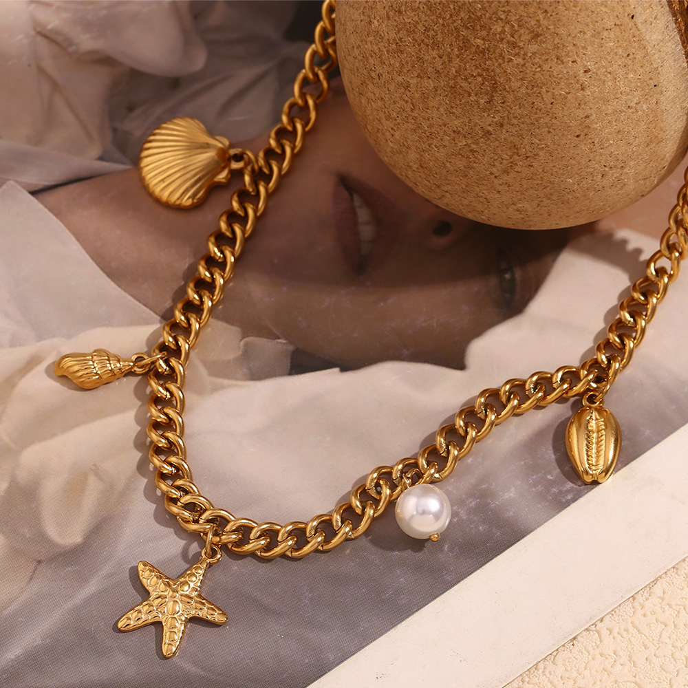 Starfish Shell Stainless Steel Pendant Necklace