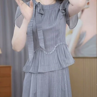 抖音女装新款两件套衬衫2026夏季套装阔腿裤遮肉显瘦减龄穿搭