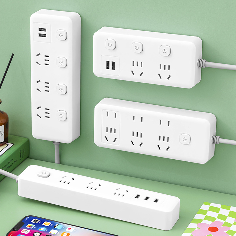 Smart desktop power strip, multi-plug extension board with multiple sockets and switches, USB power strip, home extension cord