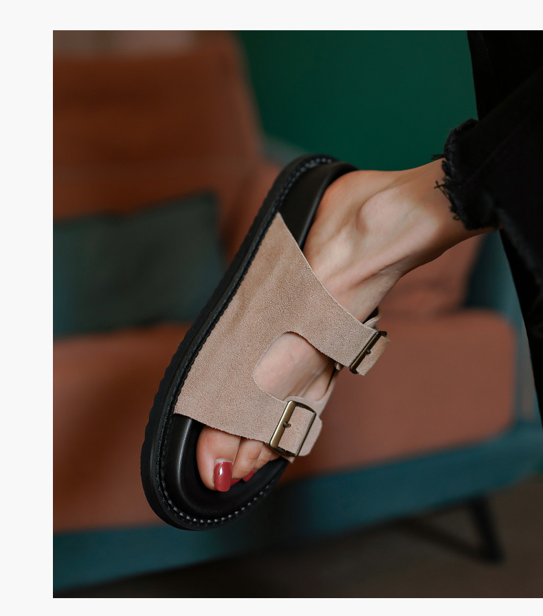 Dép sandal nữ quai chữ V đế dày phong cách Burken — màu nâu nhạt chi tiết 5