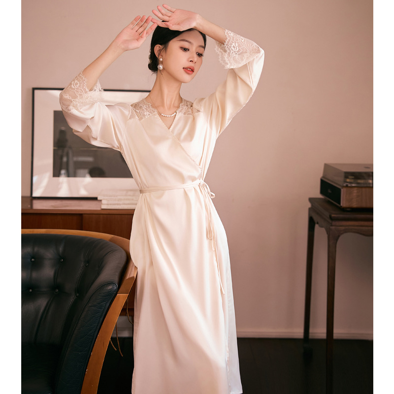CP1208 Spring/Summer New lace hollow-out women's luxury pajamas thin silk breathable one-piece nightgown home wear