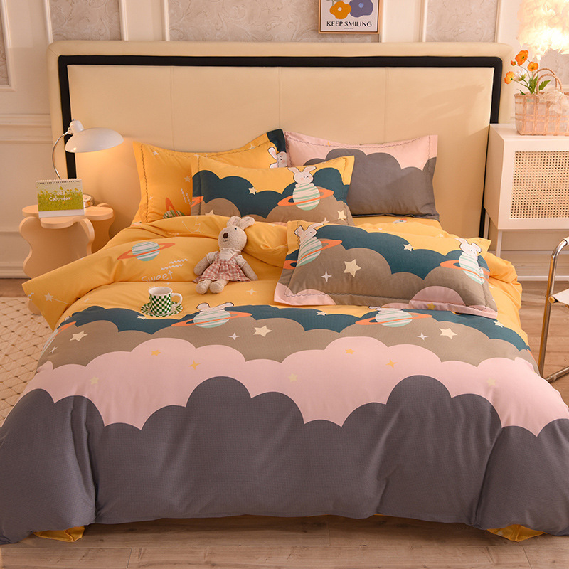 Thickened Pure Cotton Brushed Four-Piece Set Manufacturer Supplies Autumn and Winter Nordic Style Pure Cotton Three-Piece Bedding Set