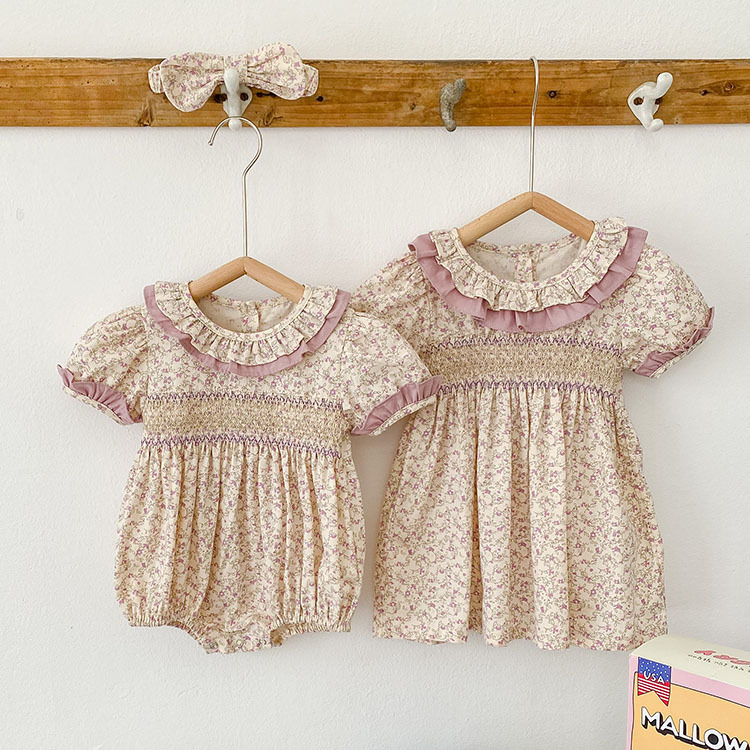Ing New Summer Korean Style Baby Harem Floral Romper Girls Lace Princess Dress Sister Outfit Children