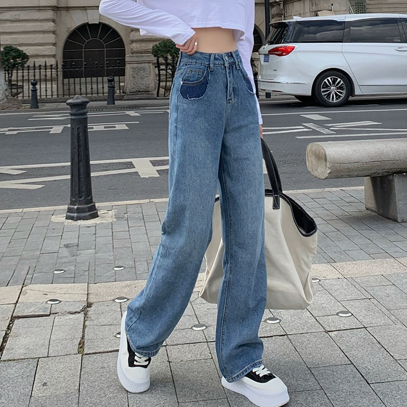 Винтажный дизайн Sense Niche Горячие джинсы для девочек, женские весенние новые свободные прямые широкие джинсовые брюки для женщин