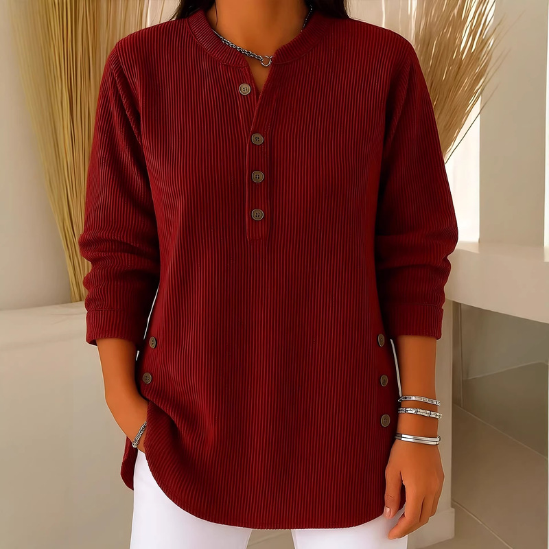 2026 Cross-Border European and American Autumn and Winter New Corduroy Solid Color Loose Casual V-Neck Button Long-Sleeved Women's Top T-Shirt 2026 Cross-Border European and American Autumn and Winter New Corduroy Solid Color Loose Casual V-Neck Button Long-Sleeved Women's Top T-Shirt