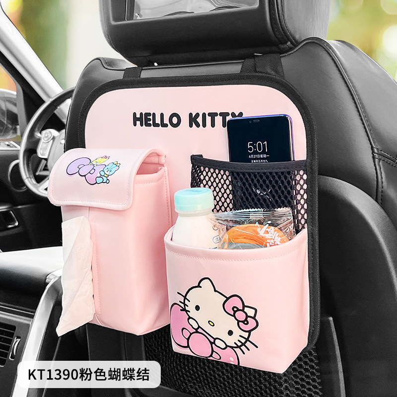 Kitty silla de coche, bolsa de almacenamiento trasera, asiento de coche, caja de almacenamiento trasera, cubo de basura plegable multifuncional en el coche, mujer
