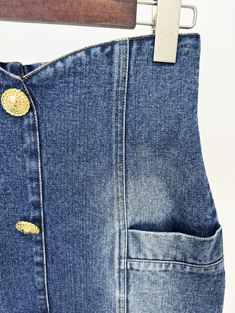 Socialite Slim Double Breasted Washed Denim Blazer Skirt Sets 13 Socialite Slim Double Breasted Washed Denim Blazer Skirt Sets