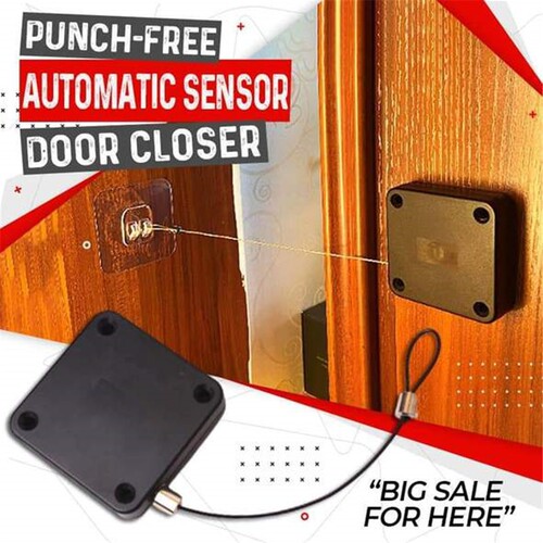 Sliding door automatic door closer hydraulic buffer household door closing spring iron door handy artifact pull rope without punching