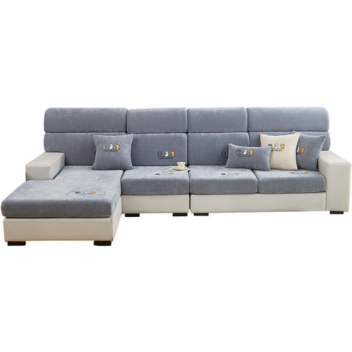 Chenille Sofa Cover, All-Inclusive Universal Set for 2025, Solid Wood & Leather Cushions, Full-Size Fabric Protector