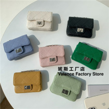 妮斯 新款纹理菱格翻盖纽扣斜挎单肩包ins风迷你个性小方包女包