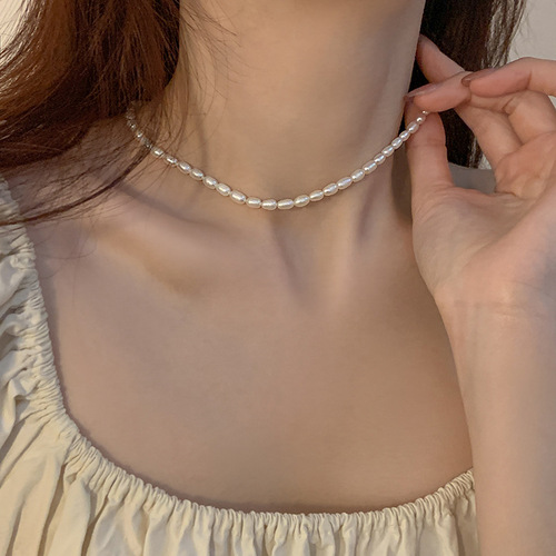 2024 New Simple Hoop Pearl Necklace for Girls, Student Besties, Light Luxury, Unusual Style, Versatile Clavicle Necklace, Wholesale for Women