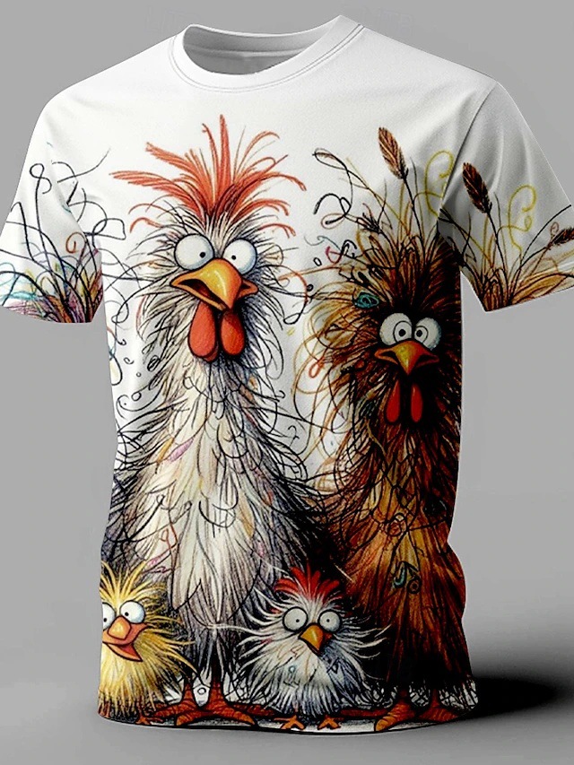 Venta caliente pollo frito 3D impresión digital fábrica venta directa verano calle salvaje suelta cuello redondo camiseta de manga corta