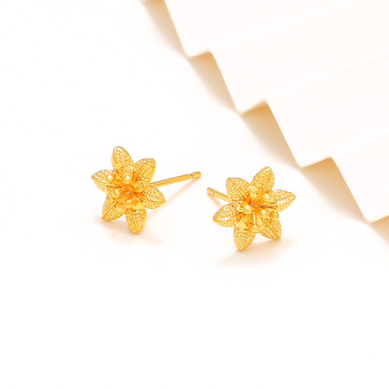 Pendientes de flores pequeñas chapados en oro – estilo femenino ins, bisutería delicada