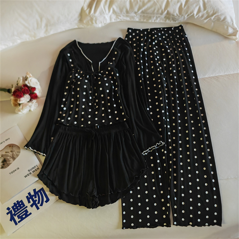 ND8394 # (가슴 패드 포함) 4종 세트 폴카 도트 블랙 조끼 + 폴카 도트 블랙 팬츠 + 블랙 재킷 + 블랙 반바지