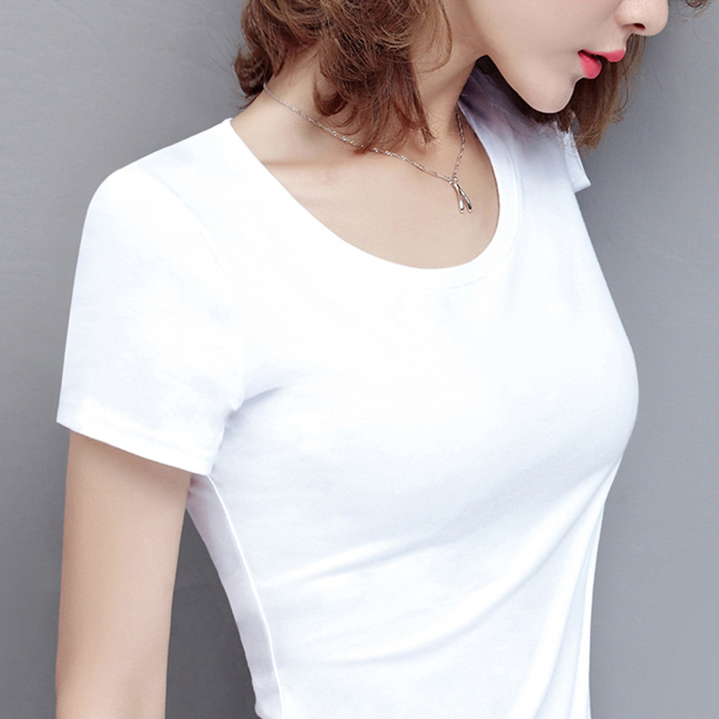 Pure Cotton White Short-Sleeved T-Shirt Women's Slim Summer Women's Clothing 2023 New Bottoming T-Shirt Half-Sleeved Tight Top