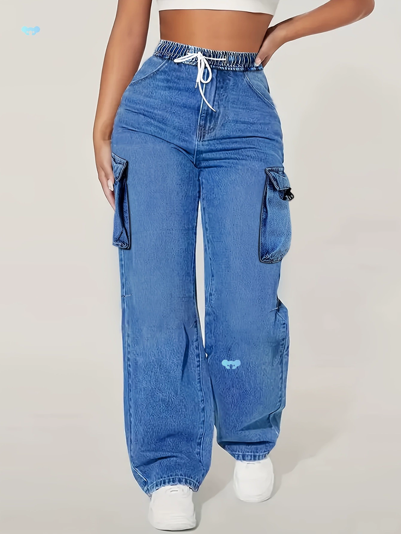 Джинсы-карго с эффектом растяжки Широкие джинсы-карго средней посадки с эффектом растяжки