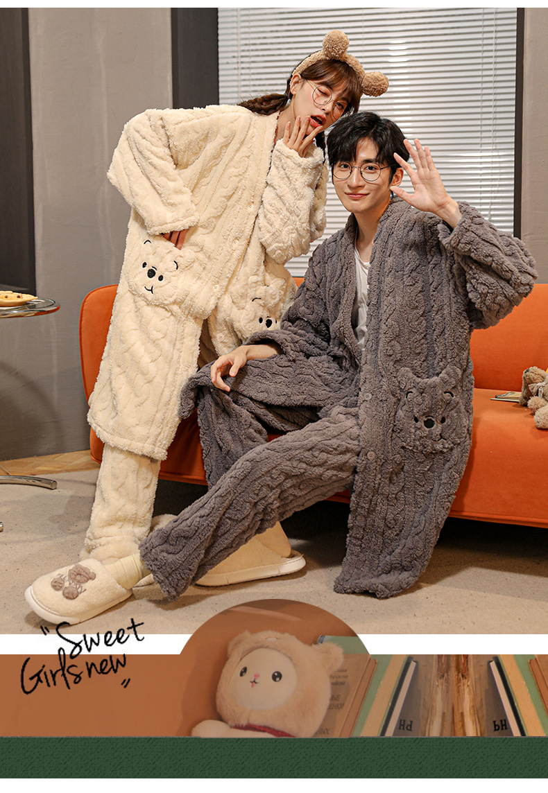 Paar Pyjamas Damen Robe Winter Korallen Fleece dick Langarm Live-Übertragung heißer Stil große Größe Cartoon Herren Home Kleidung Set_voghion.com