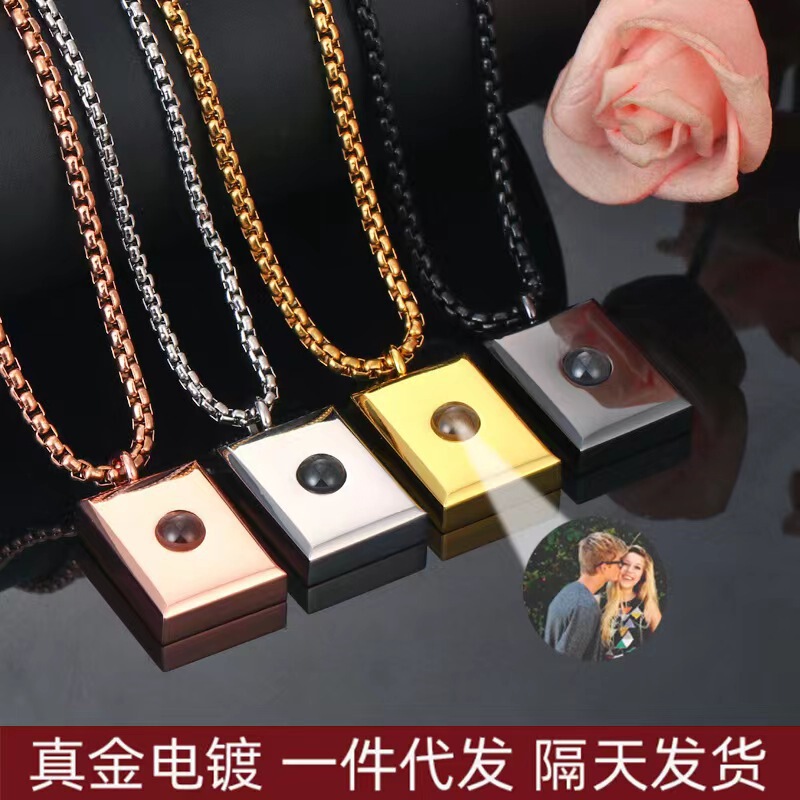 Color photo custom projection 100 languages I love you square couple necklace square pendant surprise gift