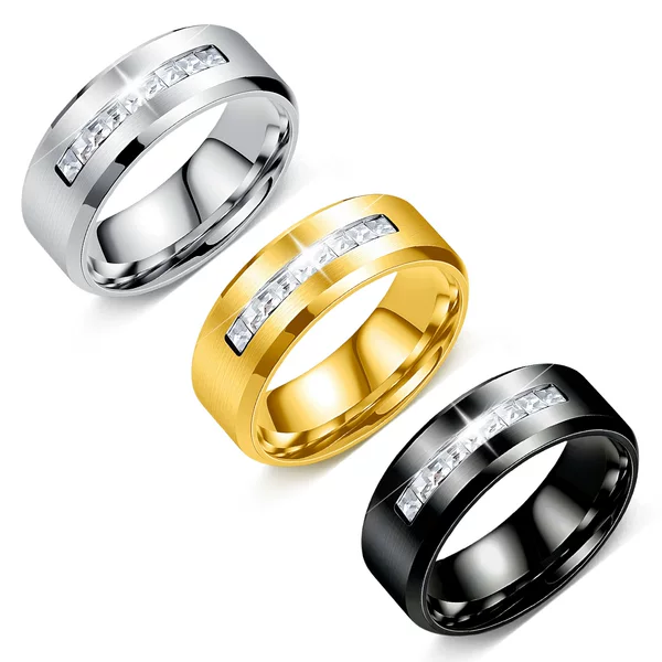 Amazon's New Popular 8mm Wide Inlaid 9 Diamond Titanium Steel Ring, Neutral Style Couple Ring, Environmentally Friendly Material