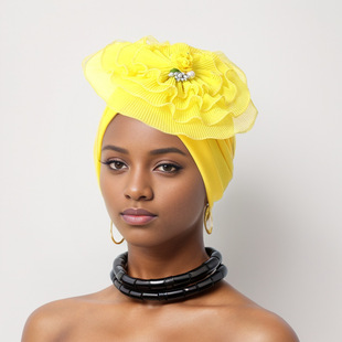 Amazon AliExpress new style flounced side big flower toe cap Moslin hat African wedding party hat