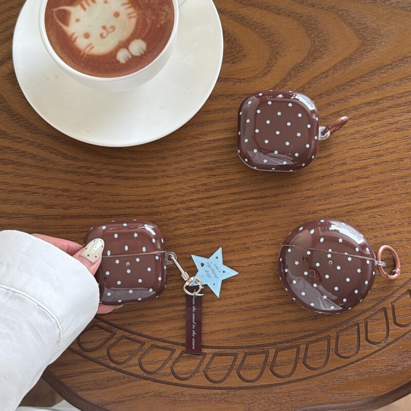 Brown Background with Polka Dots and Stars Suitable for Huawei 6I5I Earphone Case Freeclip2 Clip-On Se2 Samsung Protective Case 7I Brown Background with Polka Dots and Stars Suitable for Huawei 6I5I Earphone Case Freeclip2 Clip-On Se2 Samsung Protective Case 7I