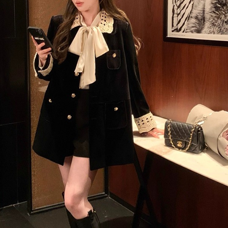2025秋季MIU系复古翻领中长款麂皮/丝绒外套工装风衣女美拉德穿搭|undefined