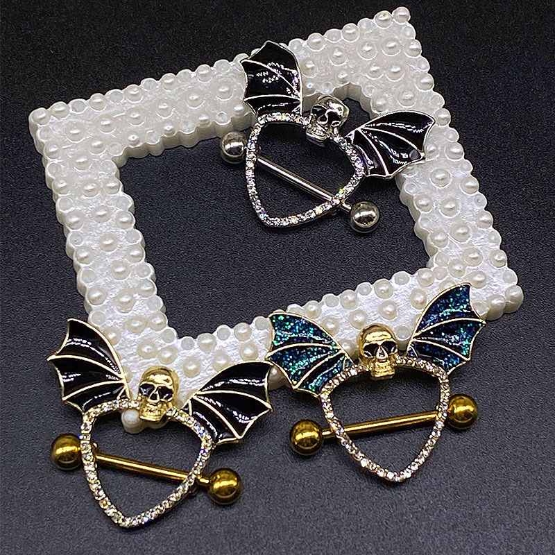 nipple ring Classification 1 Piece Quantity Streetwear Bat Skull Alloy Plating Inlay Zircon Nipple Ring