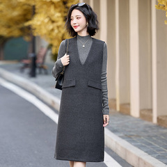 时尚连衣裙女秋新款气质休闲半高领打底衫背心裙两件套NS9711