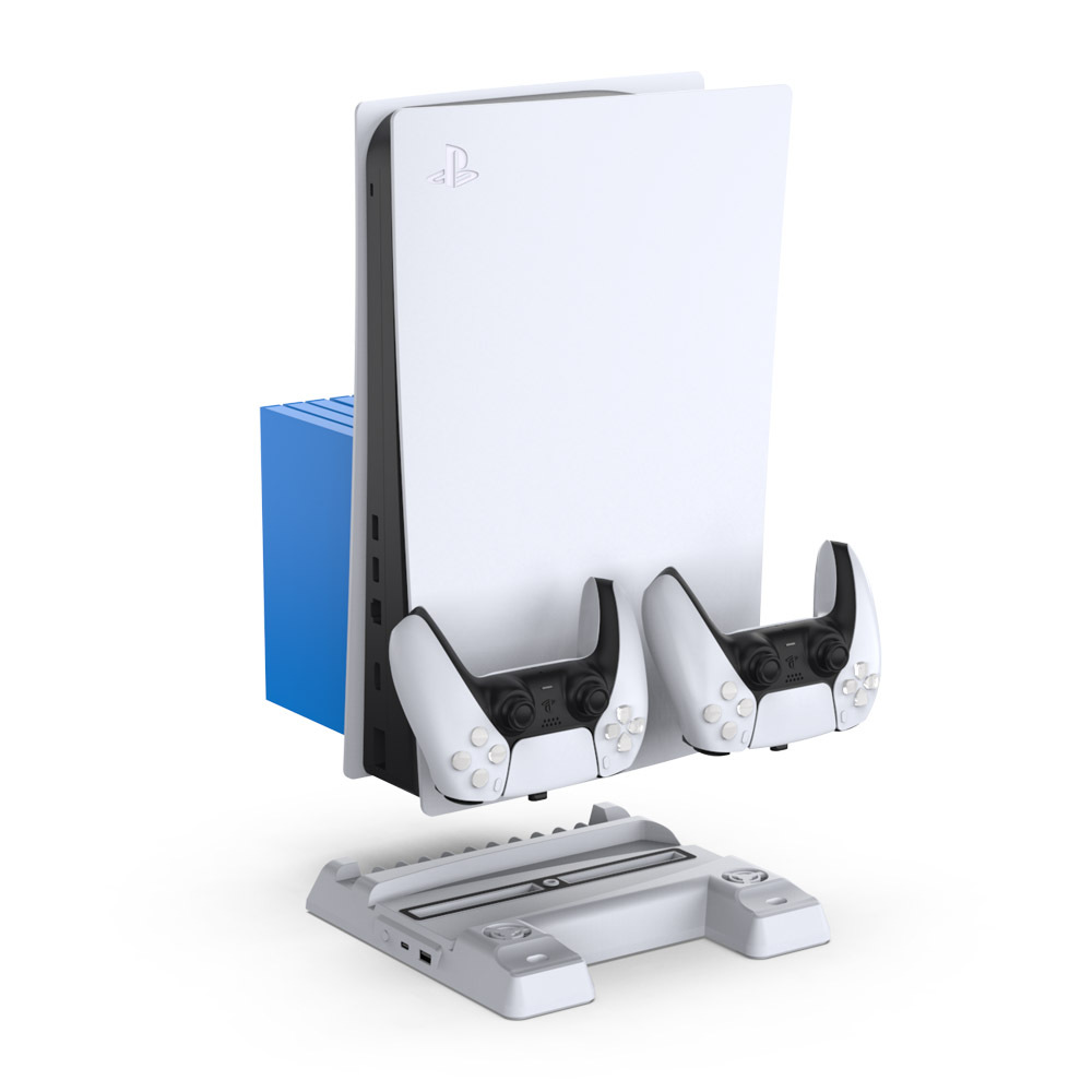 PS5 ventilador de refrigeración soporte asiento cargador PS5 host soporte de refrigeración base de la manija cargador doble todo-en-un almacenamiento rack