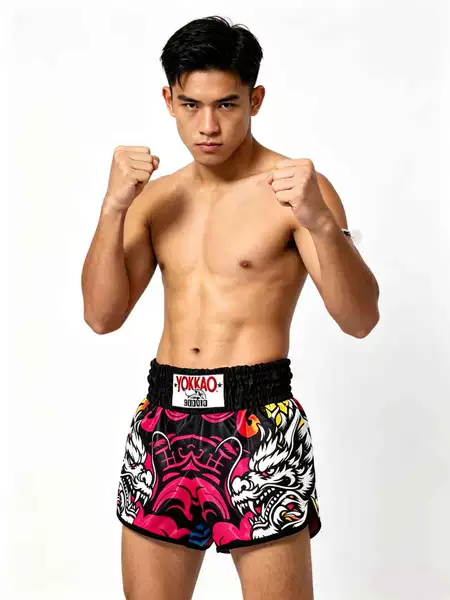 Muay Thai shorts for men and women, boxing and combat training wear, quick-dry, sweat-absorbent, MMA sparring sports pants, Japanese-style dragon print