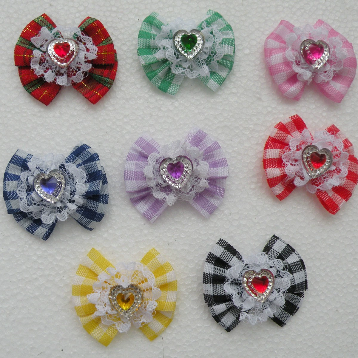 Прямые поставки от производителя, оптовые продажи аксессуаров для домашних животных: заколки для волос с кружевным бантом в форме сердца, заколки, резинки для волос, в наличии.