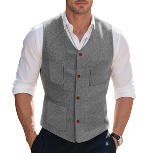 Cross-Border Independent Station British New Product Four Seasons Trend Casual Men's Slim Business Woolen Single-Breasted Outer Vest