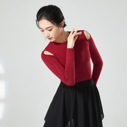Latin dance clothing for women adults new long-sleeved tops dance practice clothes black modern modal dance clothes body