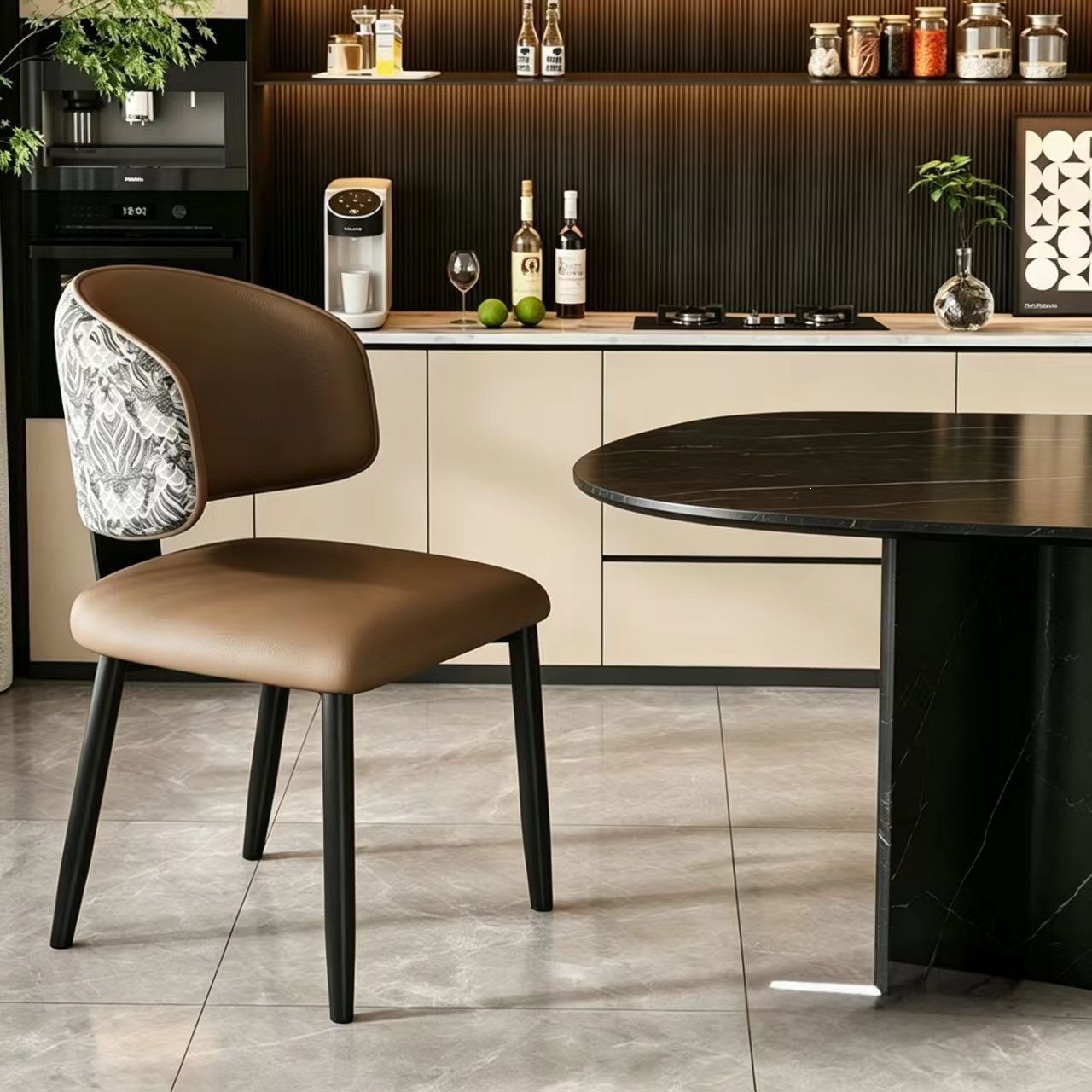 Silla de comedor simple moderna silla de diseño doméstico minimalista restaurante hotel gato raspar piel de lujo silla de mesa de comedor