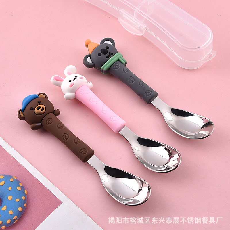 Self-feeding Baby Short-handled Ingot Spoon, Complementary Food Spoon, Baby Learning to Eat Training Spoon, Kidsren's 304 Stainless Steel Spoon