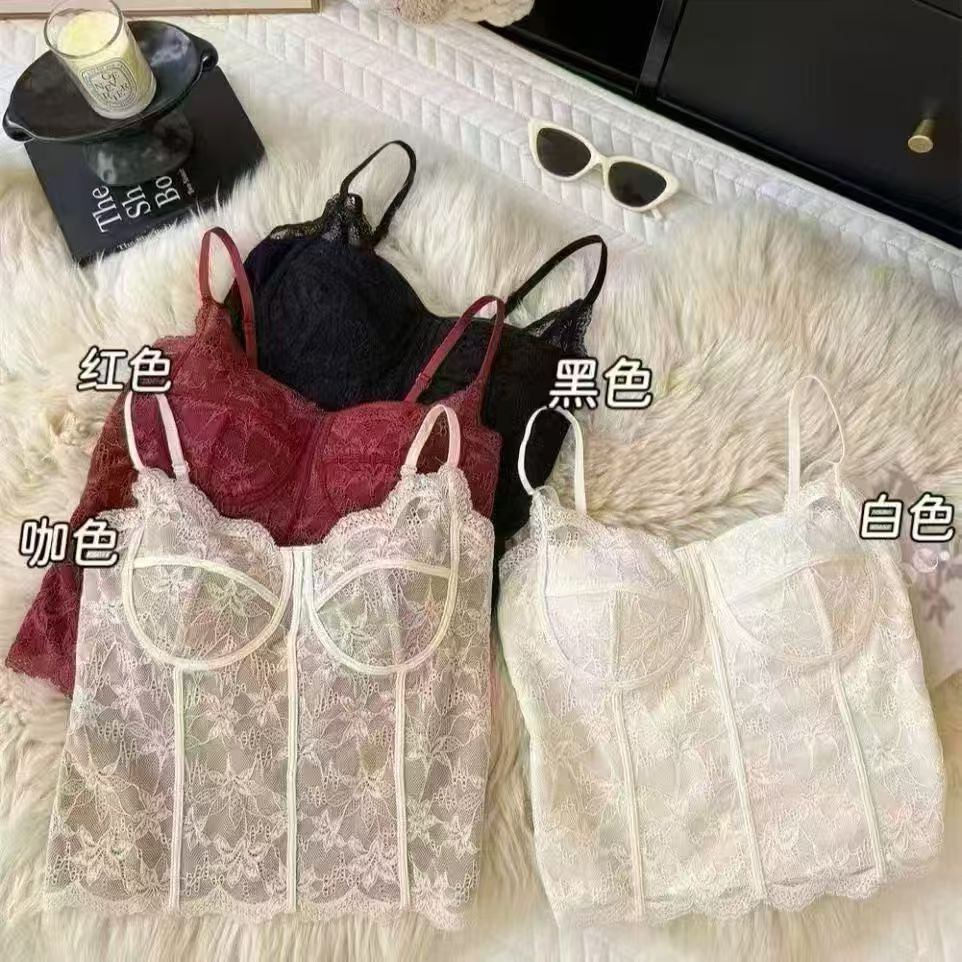 Lace silk top with cups