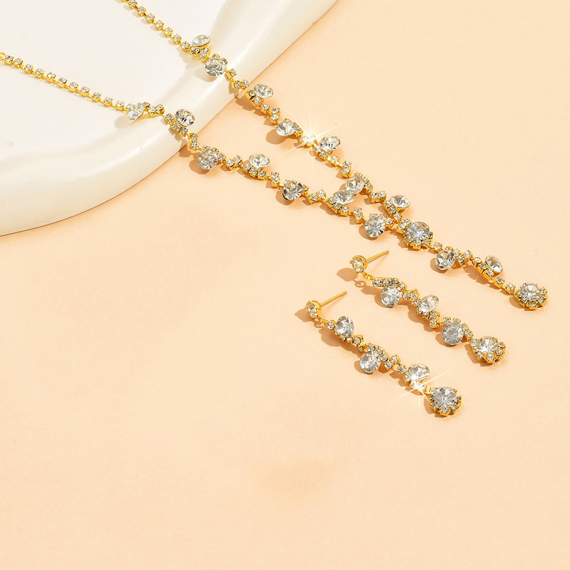 2022ファッション水晶ドリルネックレスピアスブレスレット三点セットアクセサリー結婚式アクセサリー|undefined