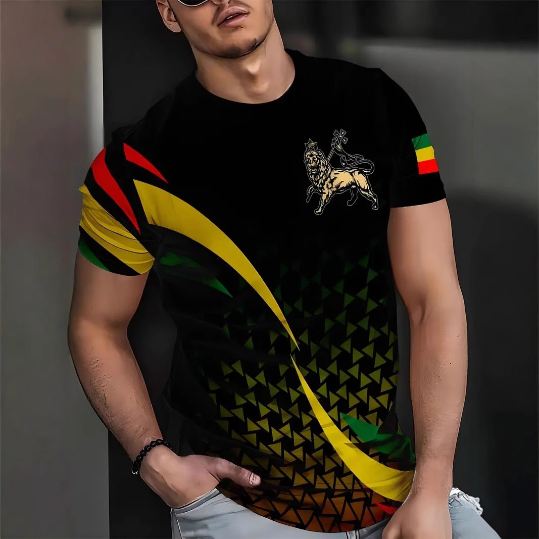 Deportes de verano para hombres Camiseta suelta transpirable de manga corta con cuello redondo Color de contraste geométrico Venta caliente Impresión 3D