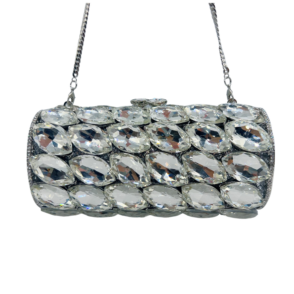 Túi clutch nữ cầm tay hình trụ pha lê kim cương giả sang trọng dự tiệc — Bạc, vàng, vàng và trắng, Rượu sâm banh